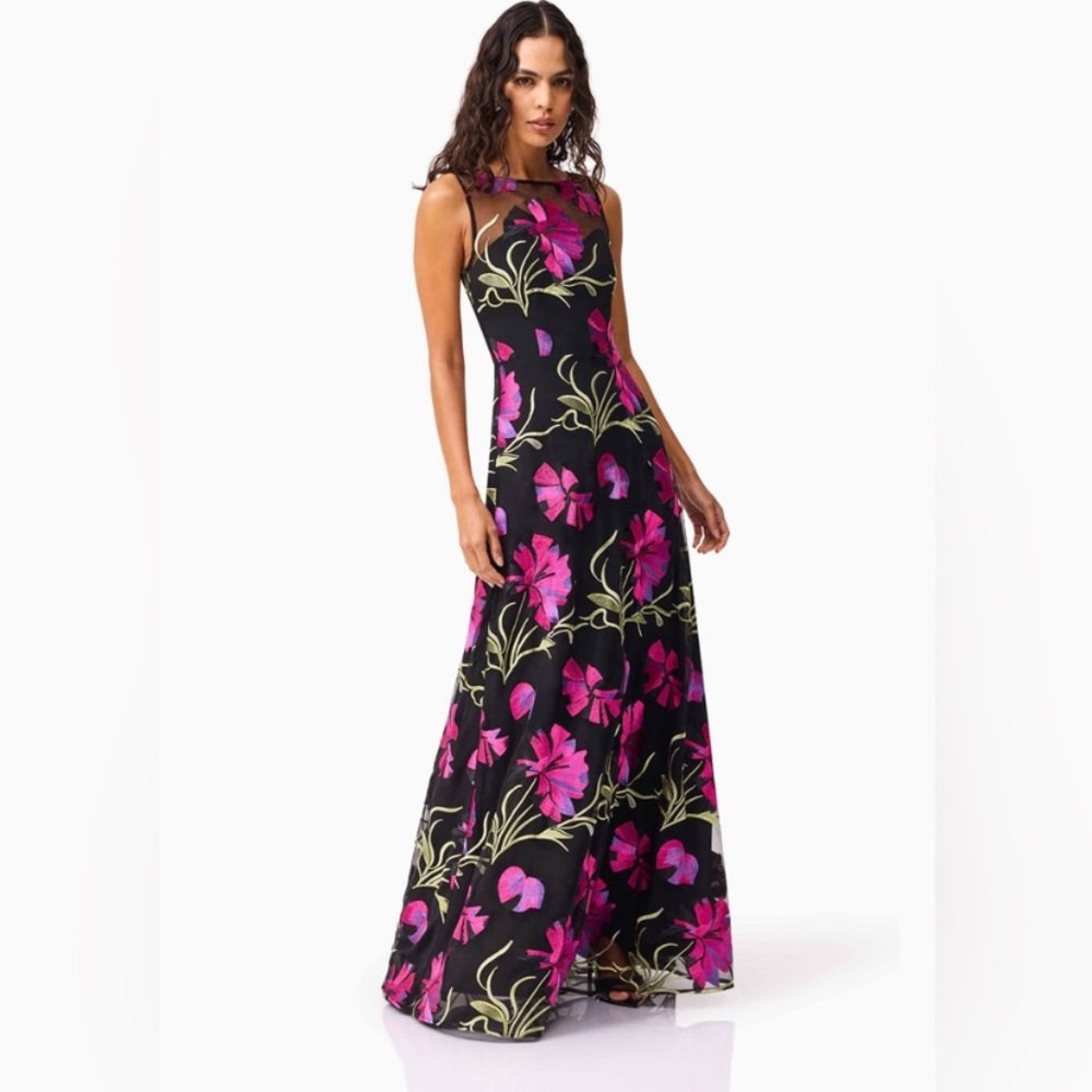 Elliatt Vibrant Pink and Black Floral Maxi Dress